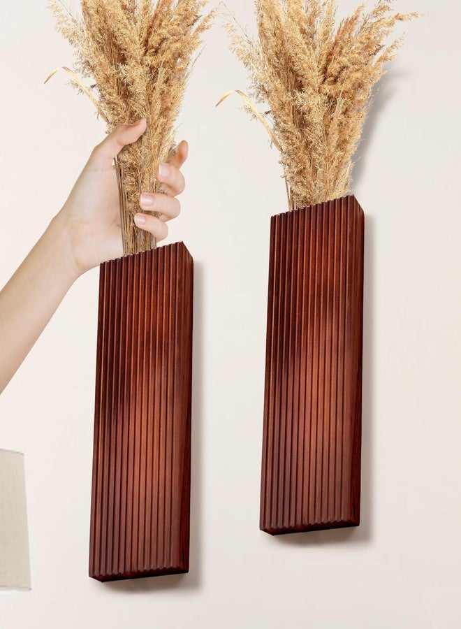ZELURA 2PCS Wood Wall Planter for Indoor Plants, Wooden Hanging Planter for Dried Flowers and Artificial Greenery Plants, Wooden Pocket Vases,Modern Farmhouse Wood Wall Decor for Living Room,Bedroom,Bathroom - Image 1
